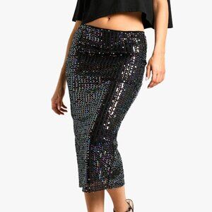 Boohoo Rainbow Sequin Midaxi Skirt - Size 10 - NWT